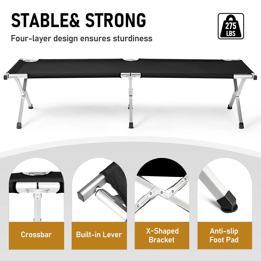 Portable Folding Aluminum Camping Cot with Carry Bag