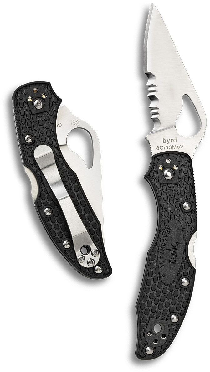 Spyderco Byrd Meadowlark Folding Knife – 8Cr13MoV Drop Point Blade, Black Stainless Steel