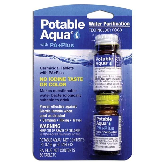 Potable Aqua Water Purification Tablets – Two 50-Count Bottles (Twin Pack)