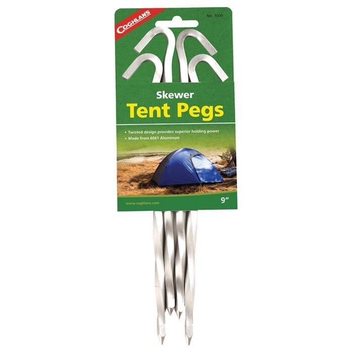Coghlan’s Skewer Pegs – 9″ Aluminum Tent Pegs (4-Pack)