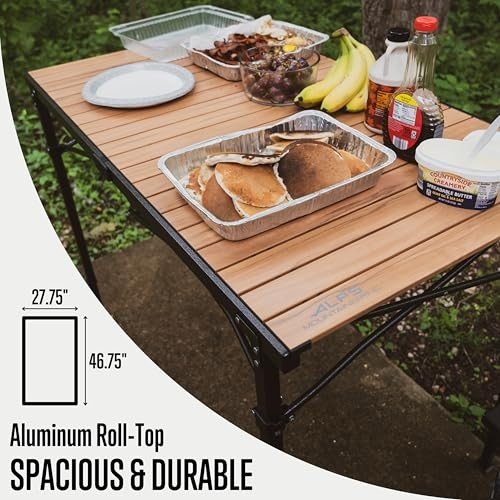 ALPS Mountaineering Overlanding Table – 56″ × 27.75″ Adjustable Outdoor Table (Black & Woodgrain)