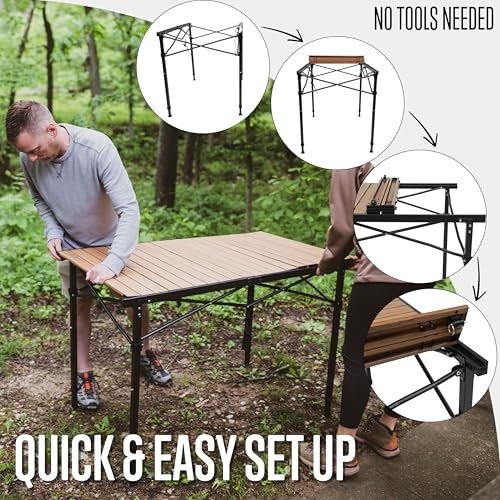 ALPS Mountaineering Overlanding Table – 56″ × 27.75″ Adjustable Outdoor Table (Black & Woodgrain)