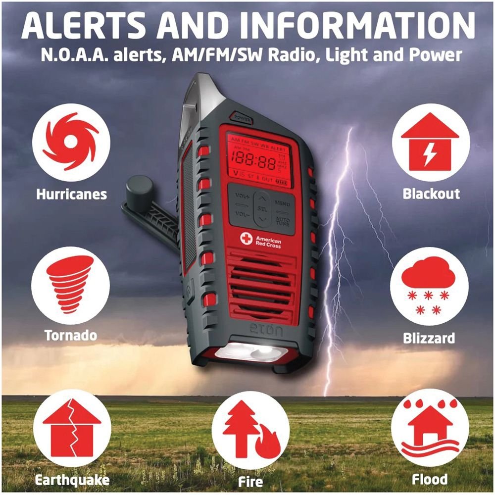 Emergency Solar & Hand Crank Weather Radio – Bluetooth Speaker with LED Flashlight