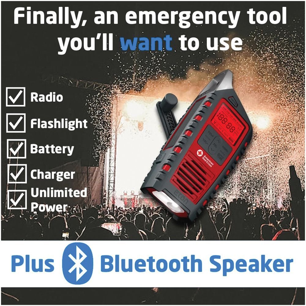 Emergency Solar & Hand Crank Weather Radio – Bluetooth Speaker with LED Flashlight