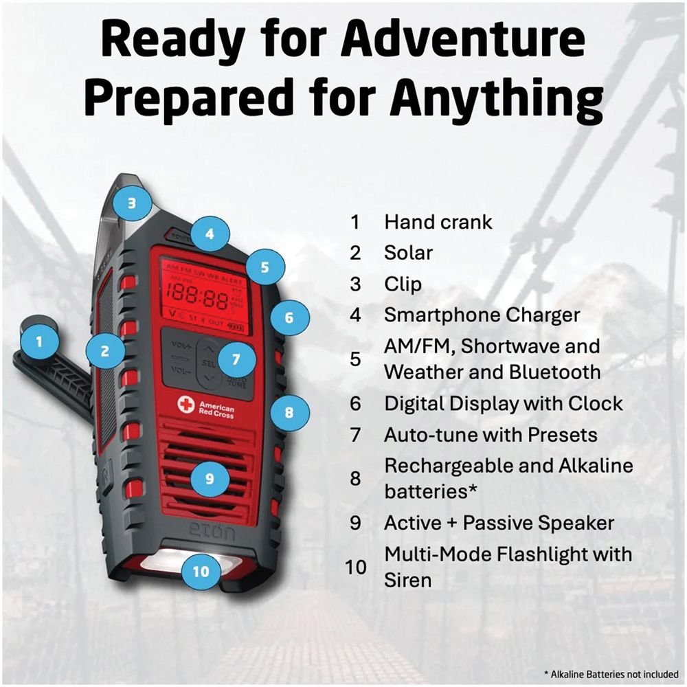 Emergency Solar & Hand Crank Weather Radio – Bluetooth Speaker with LED Flashlight