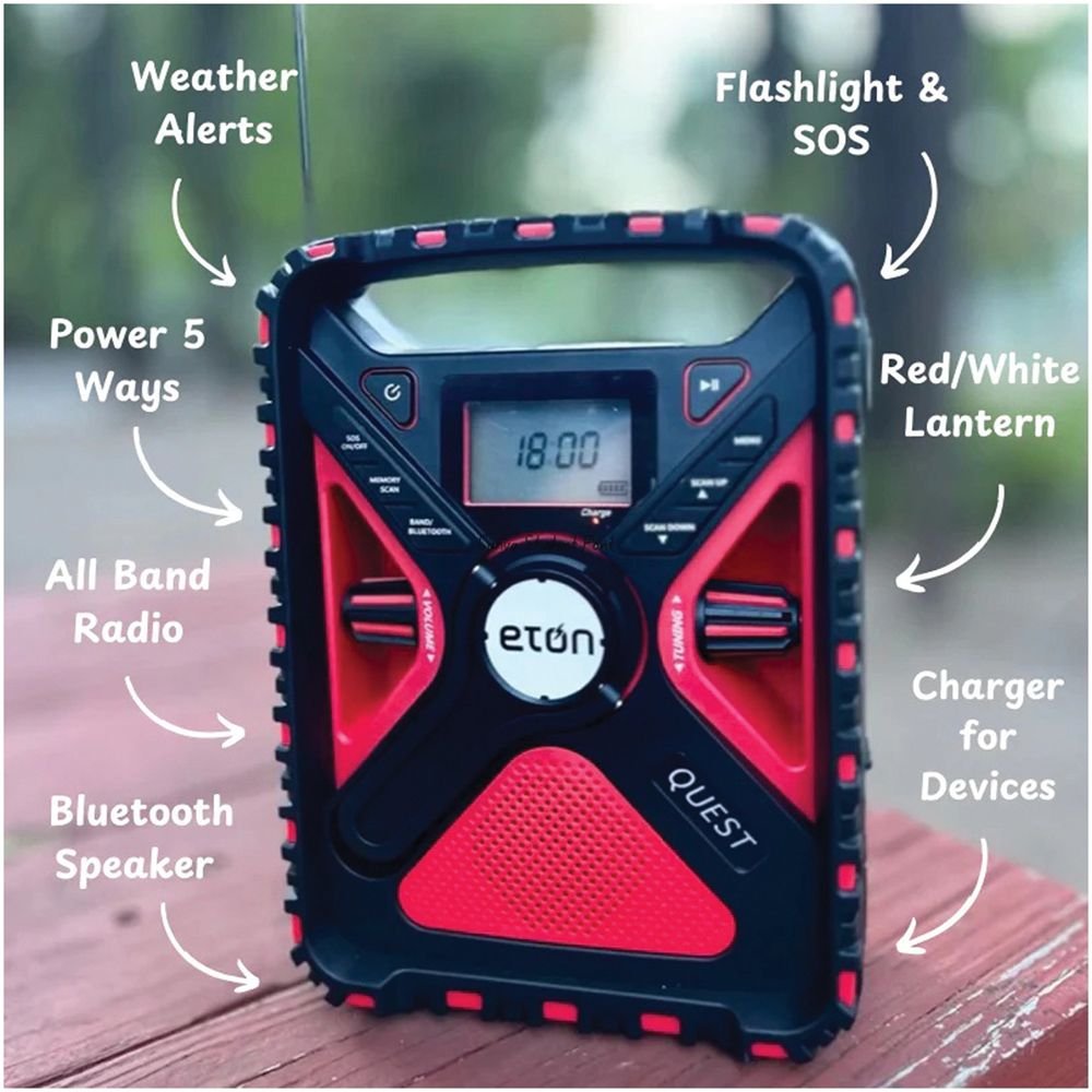 Eton Quest Hand Crank NOAA Weather Radio – All-Band Emergency Radio with Solar, Bluetooth & Phone Charging