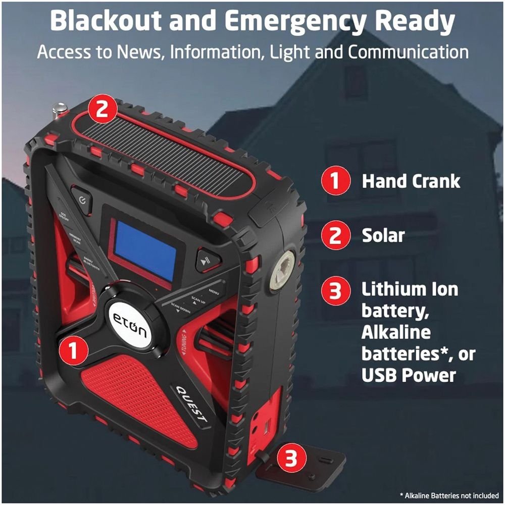 Eton Quest Hand Crank NOAA Weather Radio – All-Band Emergency Radio with Solar, Bluetooth & Phone Charging