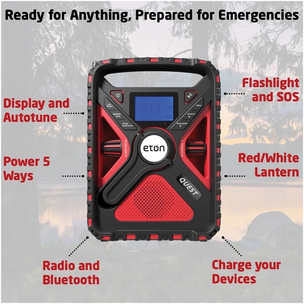 Eton Quest Hand Crank NOAA Weather Radio – All-Band Emergency Radio with Solar, Bluetooth & Phone Charging