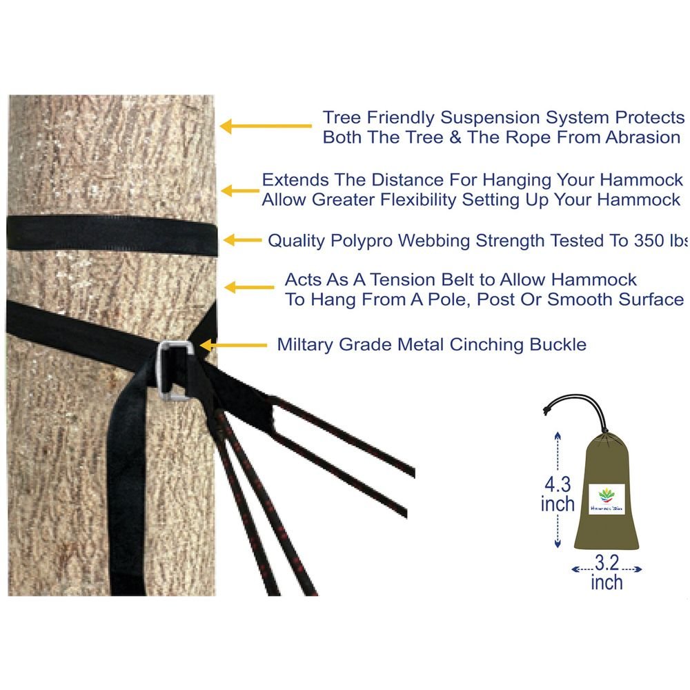 Hammock Bliss Deluxe Cinching Tree Straps – Adjustable Hammock Suspension (2-Pack)