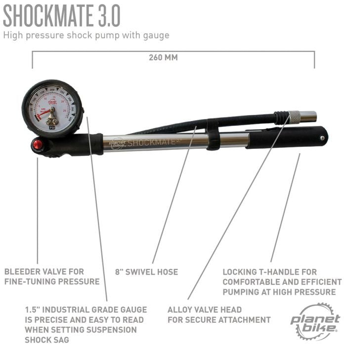 Planet Bike Shockmate 3.0 Suspension Pump – Shock Pump for Bike Suspension