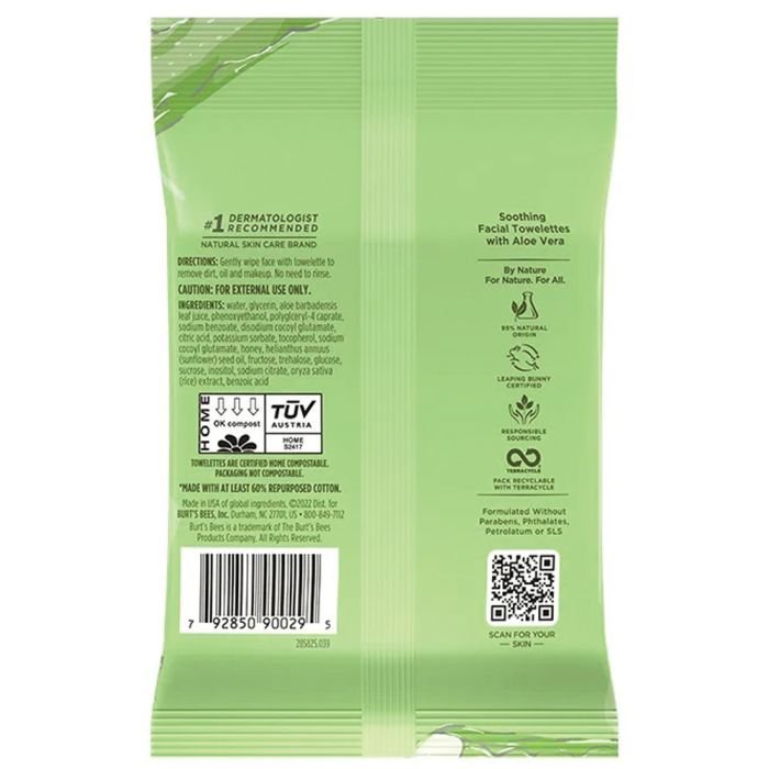 Burt’s Bees Sensitive Facial Cleansing Towelettes – Cucumber & Aloe (30 Count)