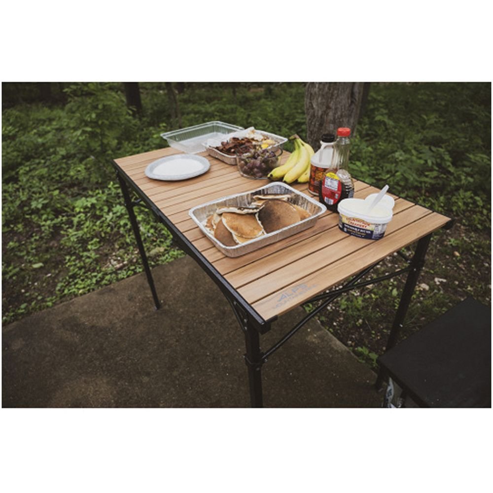ALPS Mountaineering Overlanding Table – 56″ × 27.75″ Adjustable Outdoor Table (Black & Woodgrain)