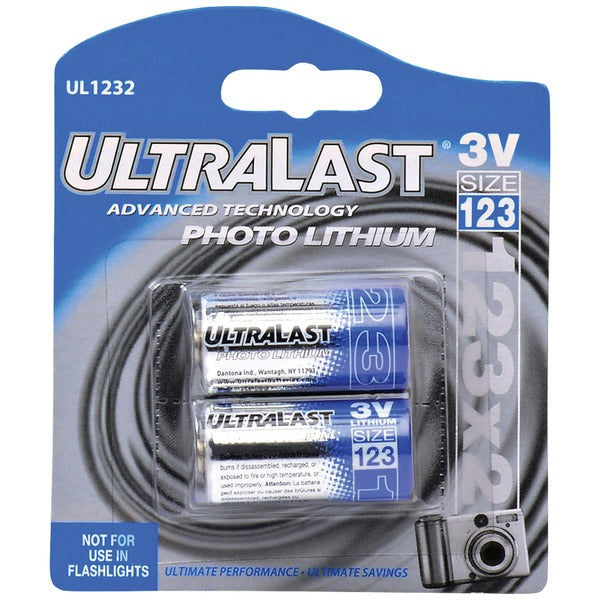 Ultralast UL1232 CR123A 3V Photo Lithium Batteries – 1,300mAh Long-Lasting Power, 2 Pack