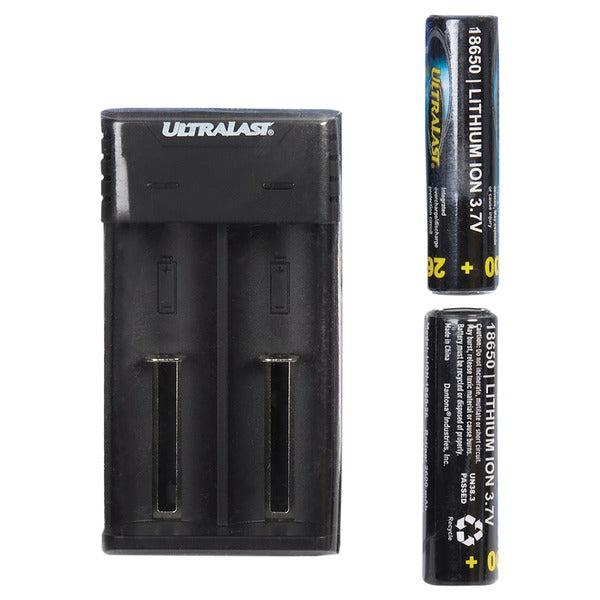 Ultralast UL1865K-26 18650 Lithium-Ion Charger & Battery Combo Kit – Dual-Slot Charger with Two 18650 Batteries