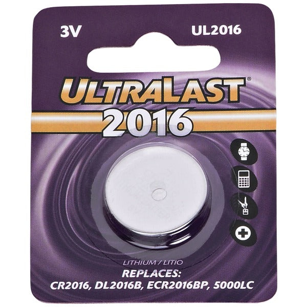Ultralast UL2016 CR2016 3V Lithium Coin Cell Battery – 75mAh Long-Lasting Replacement Battery
