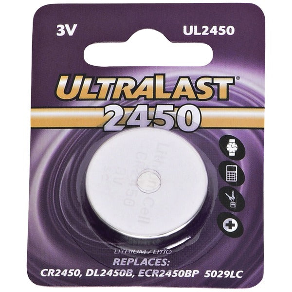 Ultralast UL2450 CR2450 3V Lithium Coin Cell Battery – 550mAh Long-Lasting Replacement Battery