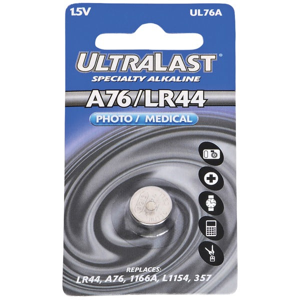 Ultralast UL76A A76 / LR44 1.5V Alkaline Button Cell Battery – 100mAh Long-Lasting Replacement Battery