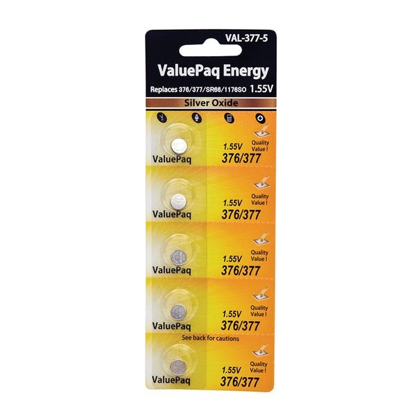 Dantona VAL-377-5 ValuePaq Energy 377 Silver Oxide Watch Batteries – 1.5V, 5 Pack