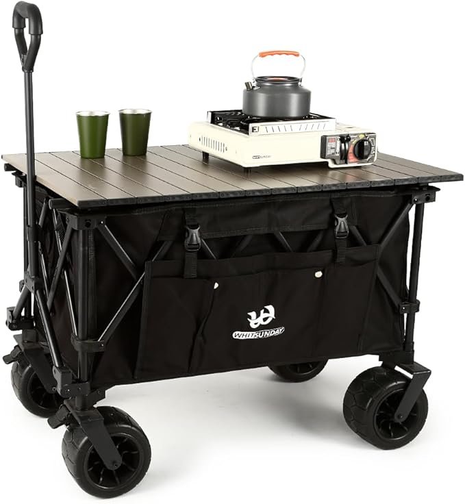 Whitsunday Moko Compact Plus Outdoor Camping & Garden Folding Wagon Cart with Table Plate