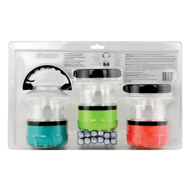 3-Pack 4AA 4-LED Mini Camping Lantern Set – Portable 360° LED Lights with Batteries Included