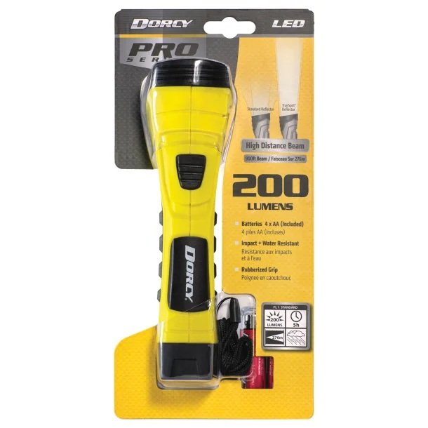 Dorcy 41-4750 Pro Series 300-Lumen LED Cyber Flashlight with Lanyard – Yellow Heavy-Duty Handheld Flashlight