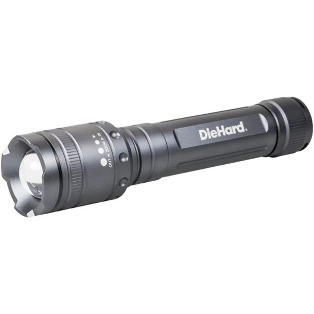 DieHard 41-6124 2,400-Lumen Twist Focus LED Flashlight – Heavy-Duty Aluminum Flashlight with AA Batteries Included