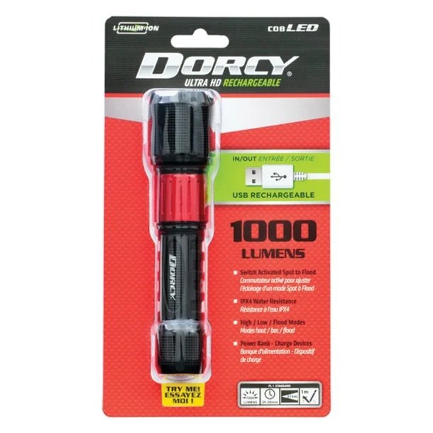 Dorcy 41-4358 1,000-Lumen USB Rechargeable LED Flashlight with Power Bank – COB Flood & Spot Beam