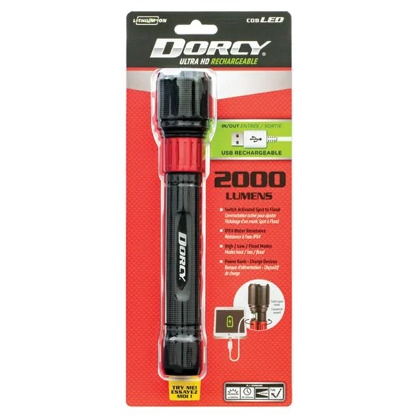 Dorcy 41-4328 3,400-Lumen USB Rechargeable LED Flashlight with Power Bank – Flood & Spot Beam Modes