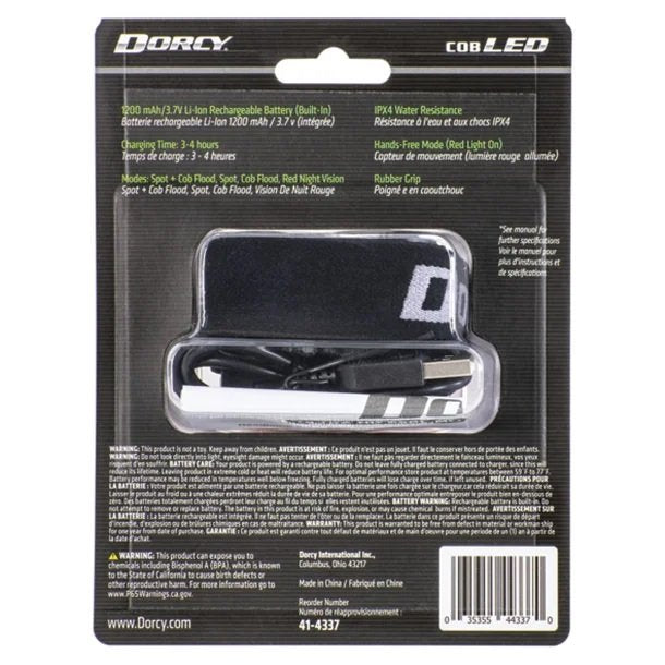 Dorcy 41-4337 Ultra HD 650-Lumen Rechargeable LED Headlamp with Motion Sensor – Spot, COB Flood & Red Night Vision