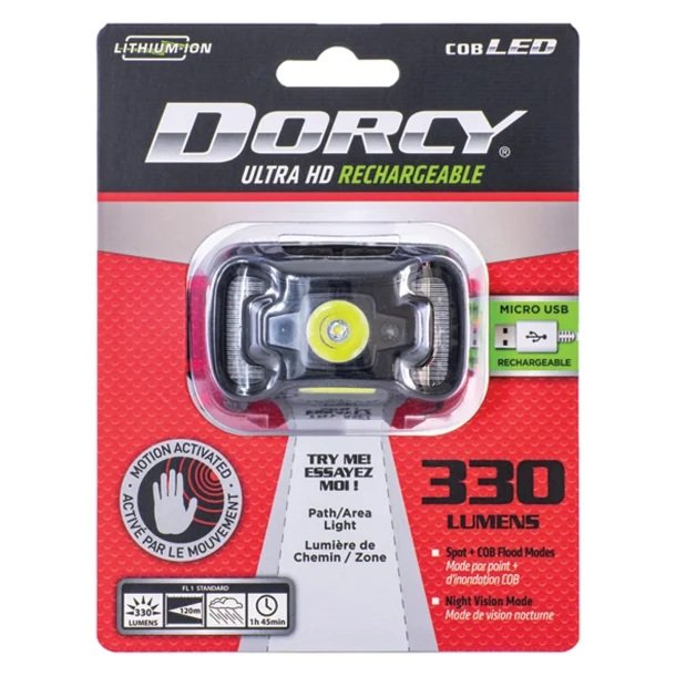Dorcy 41-4359 330-Lumen USB Rechargeable LED Motion Sensor Headlamp – Spot, COB Flood & Red Night Vision