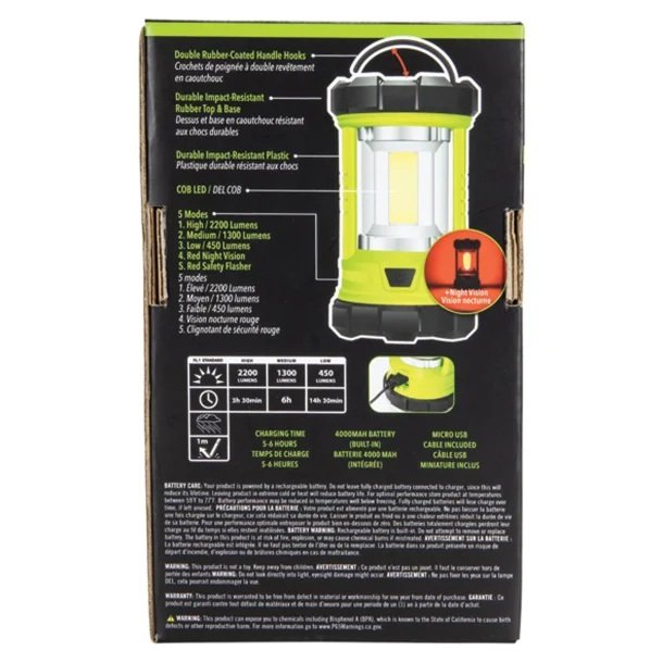 2200 Lumen USB Rechargeable LED Lantern & Power Bank – Waterproof Emergency Camping Light with Red Safety Modes