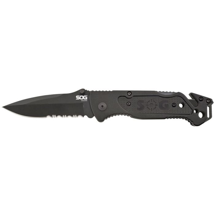 SOG Escape Folding Rescue Knife – 3.4" Partially Serrated Spear Point Blade