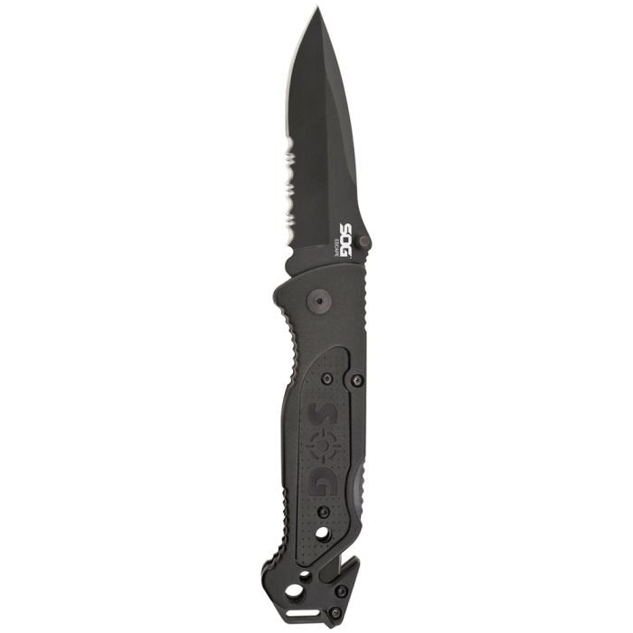 SOG Escape Folding Rescue Knife – 3.4" Partially Serrated Spear Point Blade