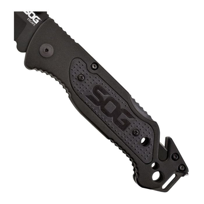 SOG Escape Folding Rescue Knife – 3.4" Partially Serrated Spear Point Blade