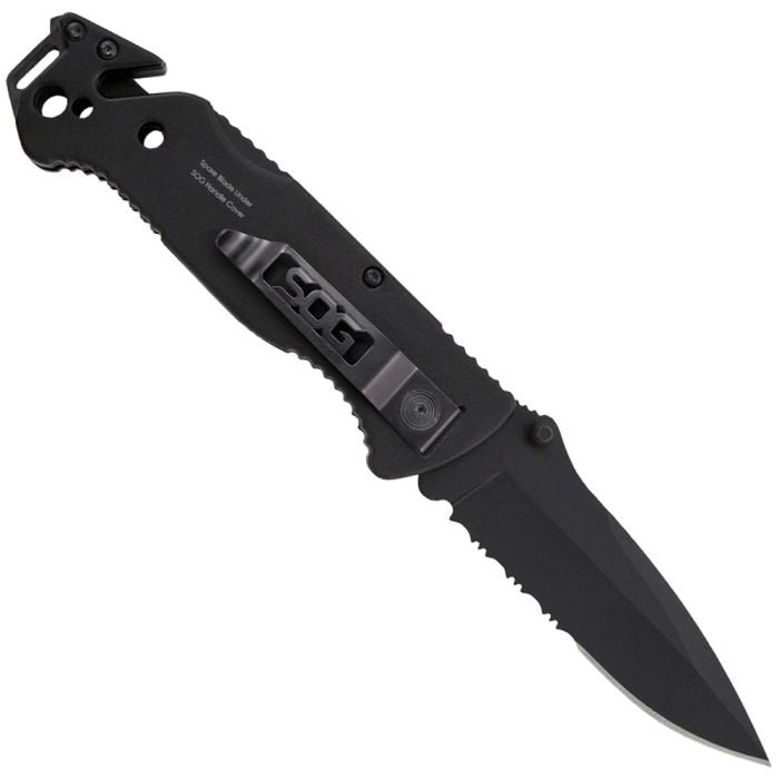 SOG Escape Folding Rescue Knife – 3.4" Partially Serrated Spear Point Blade