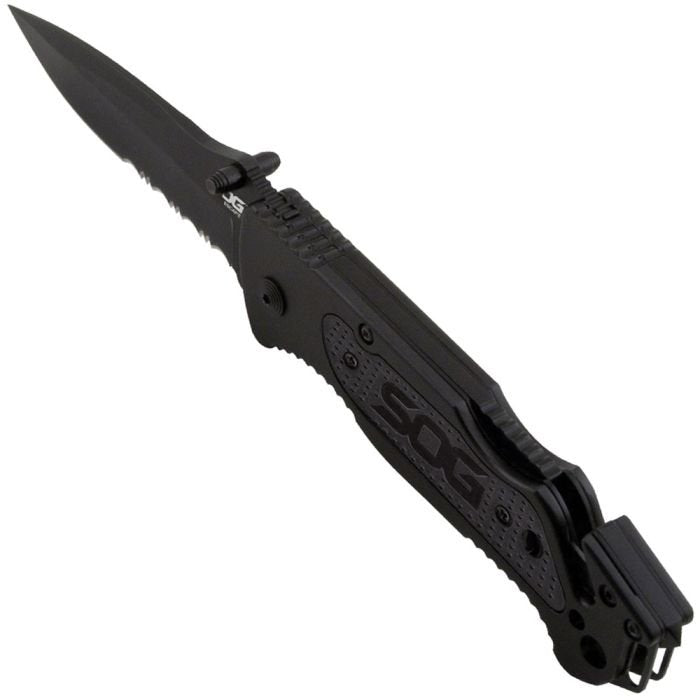 SOG Escape Folding Rescue Knife – 3.4" Partially Serrated Spear Point Blade