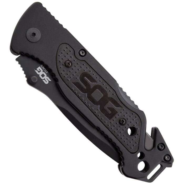 SOG Escape Folding Rescue Knife – 3.4" Partially Serrated Spear Point Blade