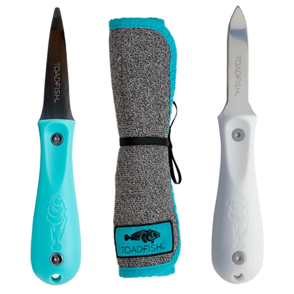 Toadfish Shucker’s Bundle – Put ’Em Back & Pro Oyster Knives + Cut-Proof Cloth