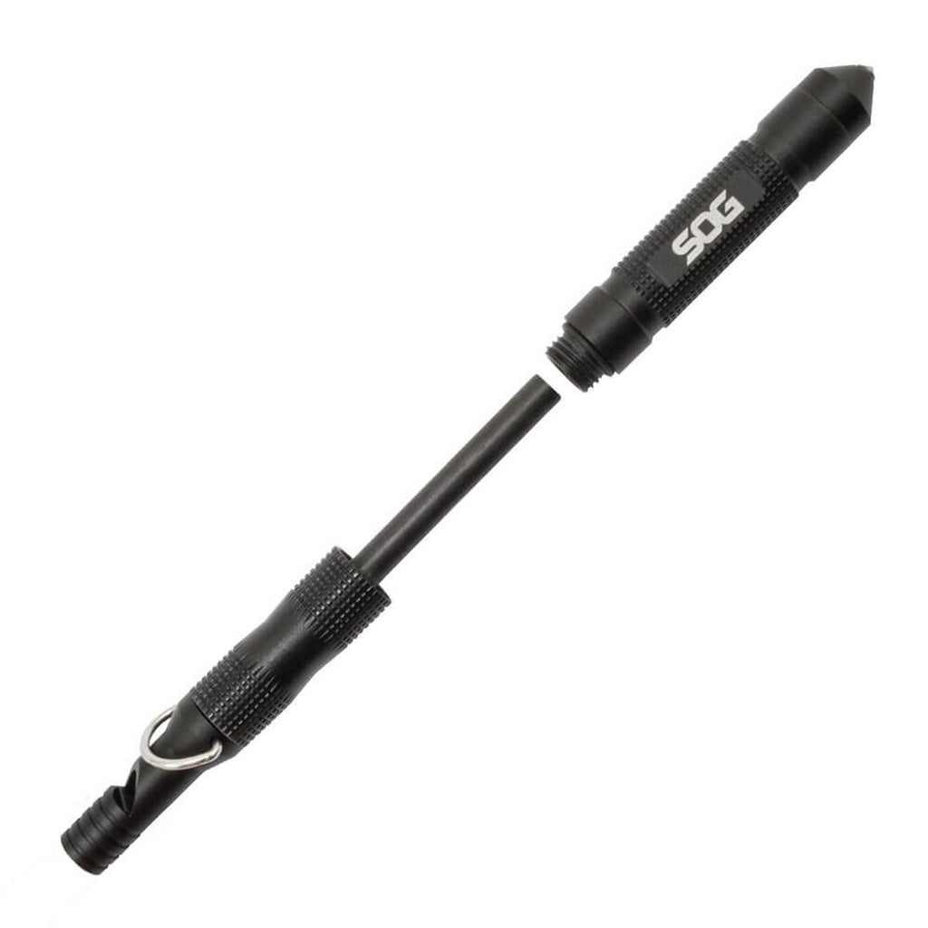 SOG Flint with Safety Whistle Fire Starter Tinder Compartment and Carbide Glass Breaker 4.3" Over