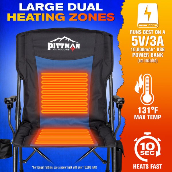Pittman Outdoors Portable Heated Camping Chair – Dual Zone, USB Powered