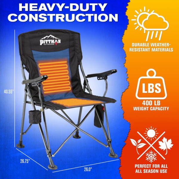 Pittman Outdoors Portable Heated Camping Chair – Dual Zone, USB Powered