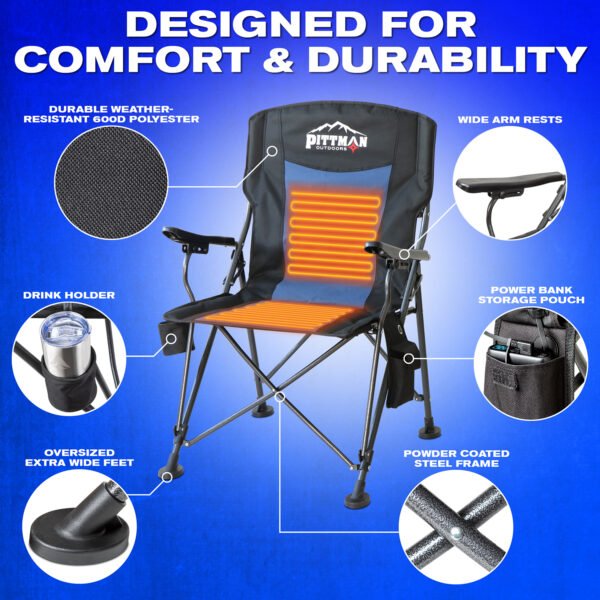 Pittman Outdoors Portable Heated Camping Chair – Dual Zone, USB Powered
