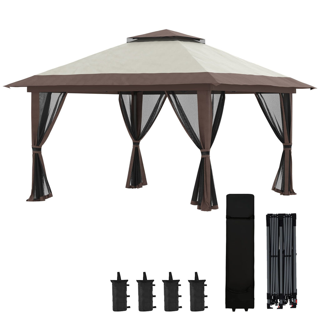 13' x 13' Garden Gazebo û Pop-Up Canopy with Netting (Beige)
