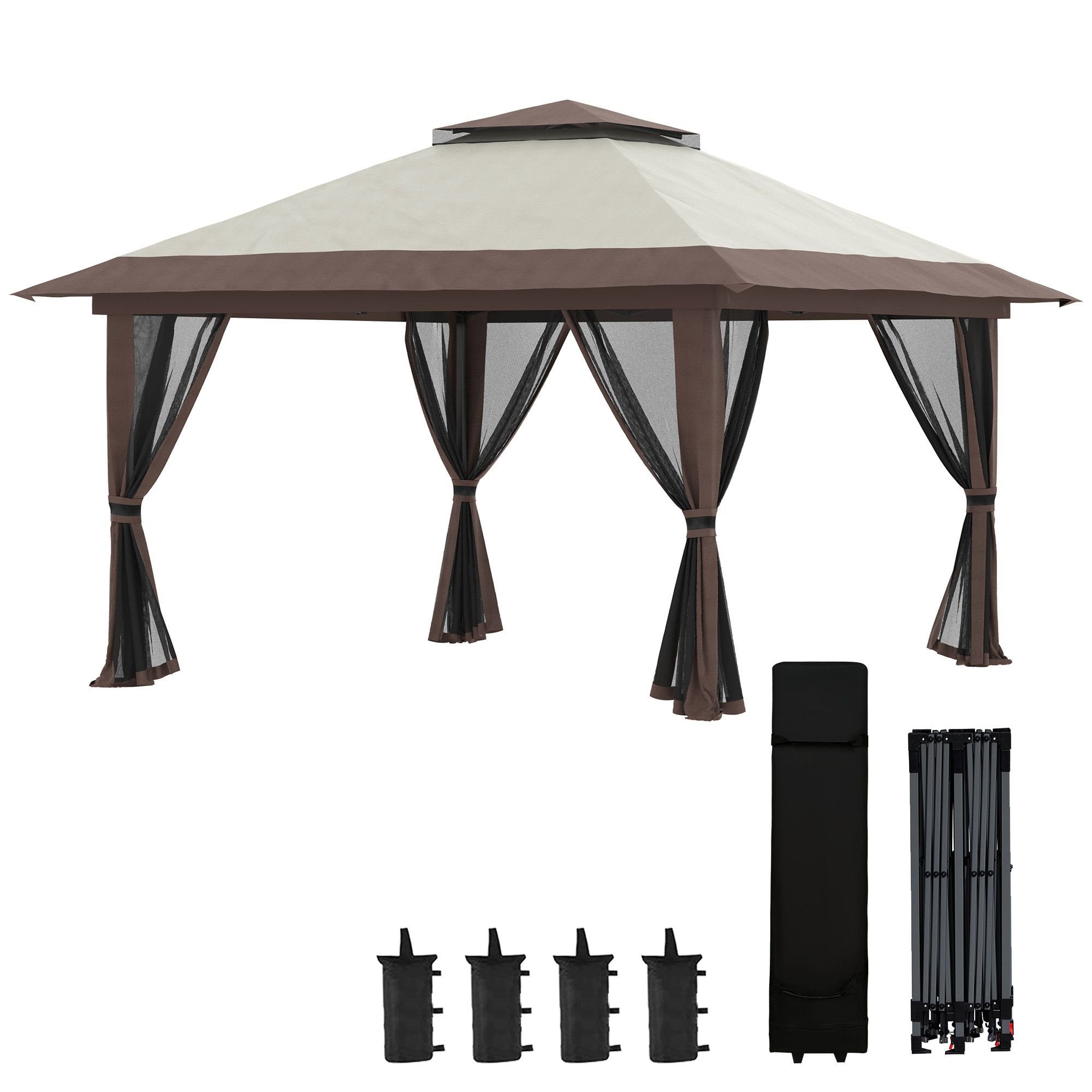 13' x 13' Garden Gazebo û Pop-Up Canopy with Netting (Beige)