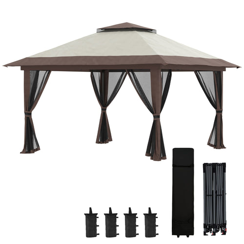 13' x 13' Garden Gazebo û Pop-Up Canopy with Netting (Beige)