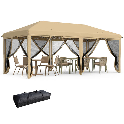10' x 20' Pop-Up Canopy Tent û Beige with Netting Sidewalls