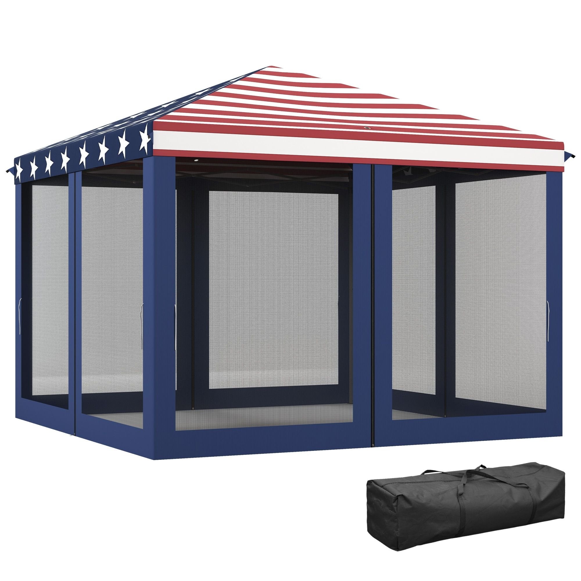 10' x 10' American Flag Pop-Up Canopy û Mesh Sidewalls for Outdoor Events