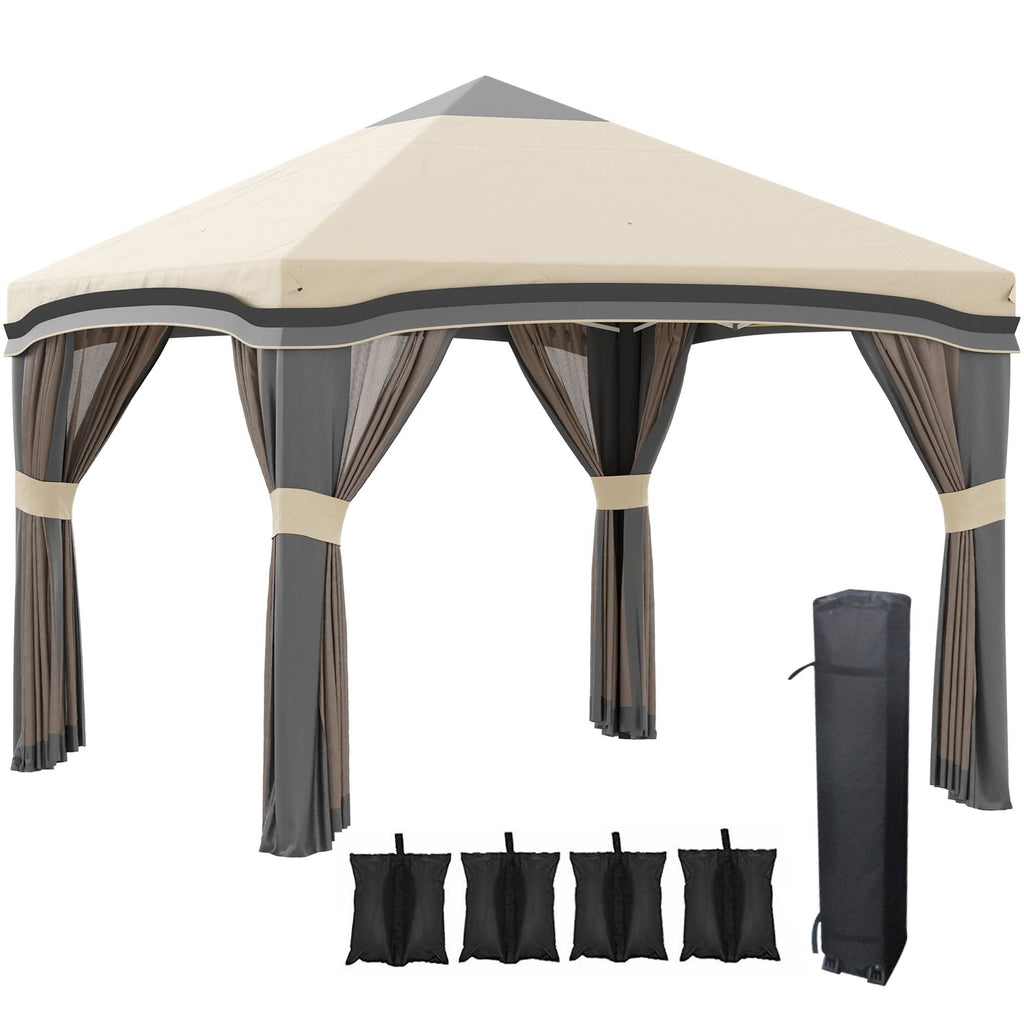 10' x 10' Pop-Up Canopy û Adjustable with Netting & Wheeled Bag (Beige)