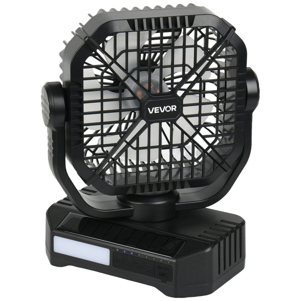 10,400mAh Solar Camping Fan with LED Lantern – 8"–9" Portable 7W Fan with Solar Panel
