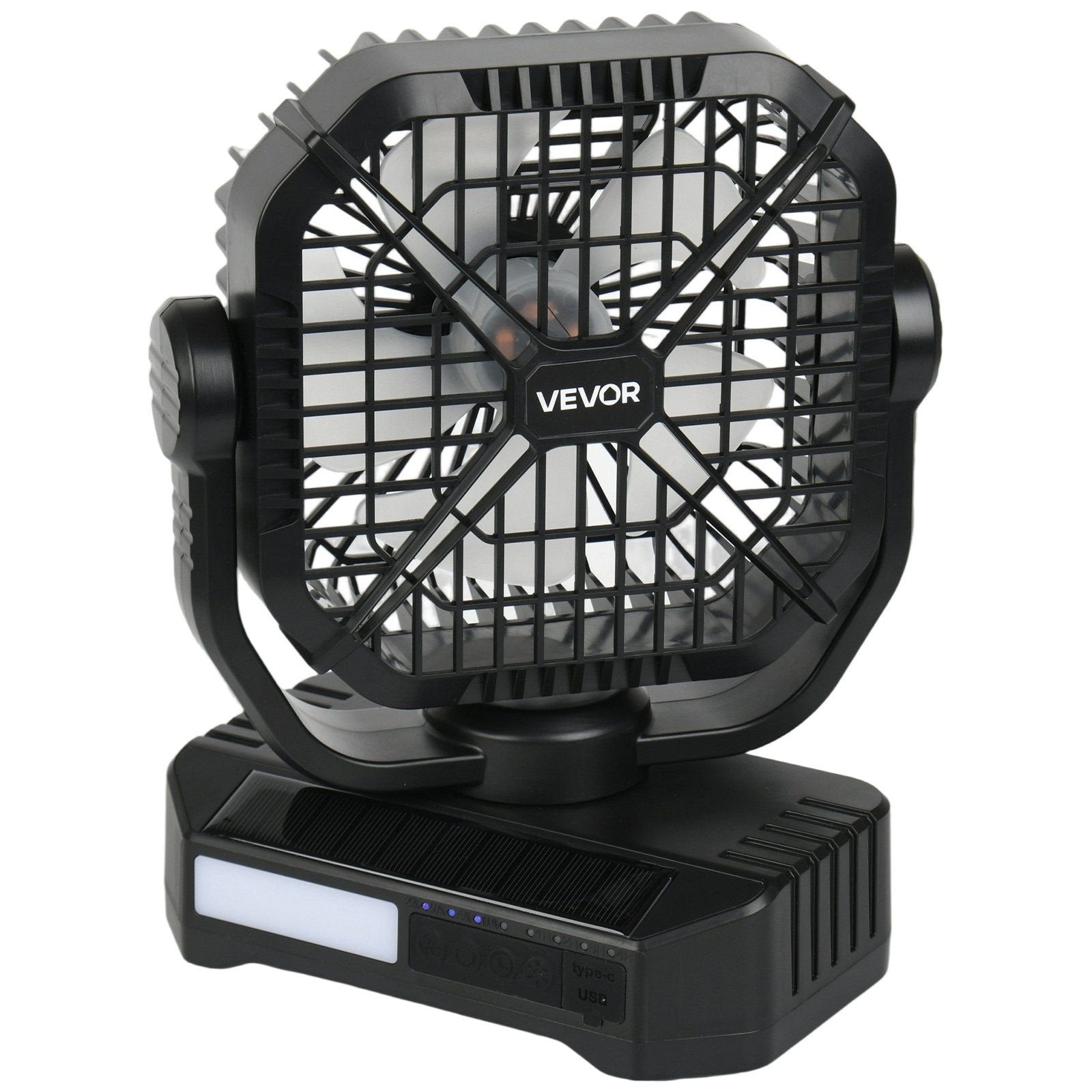 10,400mAh Solar Camping Fan with LED Lantern – 8"–9" Portable 7W Fan with Solar Panel